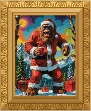 Photo of Santa Sasquatch in a gold frame