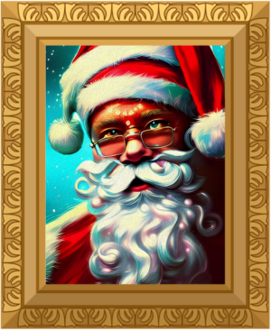 Photo of Long Day Santa in a gold frame